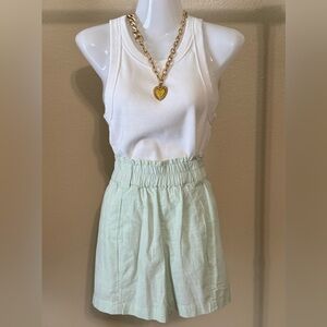 DEJA BLEU LIGHT GREEN, HIGH-WAISTED SHORTS 100% COTTON SIZE M